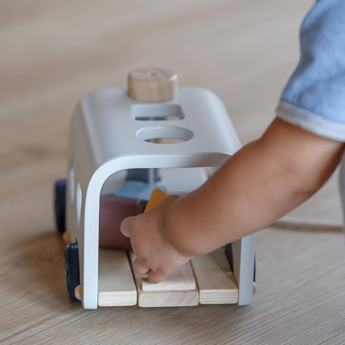 PlanToys Shape Sorting Bus Wooden Pull Toy - Non-Toxic, Sustainably-Made Pull Along Wooden Toy
