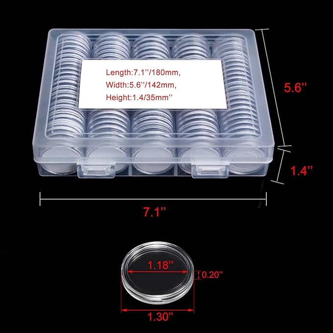 120 pcs 30mm Coin Capsules Coin Holders for Collectors, with Foam Gasket and Plastic Storage Organizer Box, 6 Sizes (17.9/19.1/21.2/24.3/26.5/30mm) Coin Case for Coin Collection Supplies (White)
