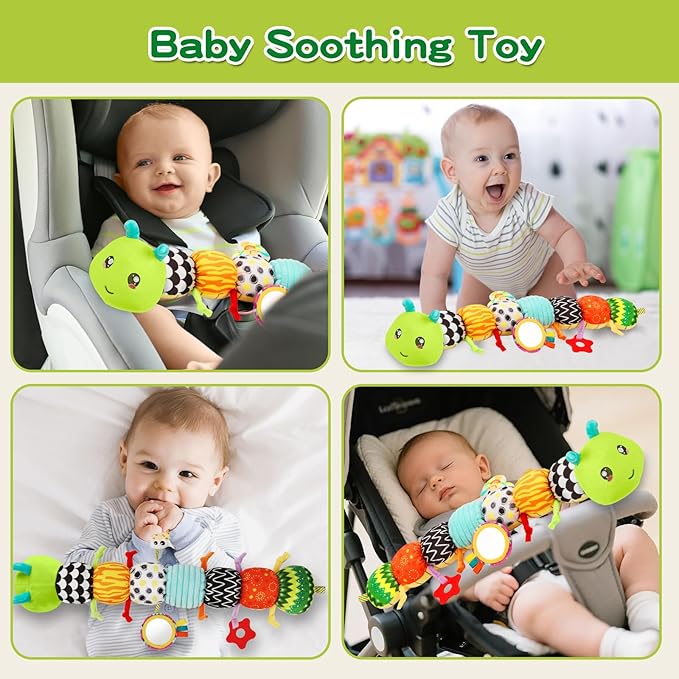 Baby Toys Musical Caterpillar for 0-12 Months, Infant Stuffed Animal with Mirror, Crinkle & Rattle, Tummy Time Toy for Newborn 3 6 9 12 18 Months, for Boys and Girls