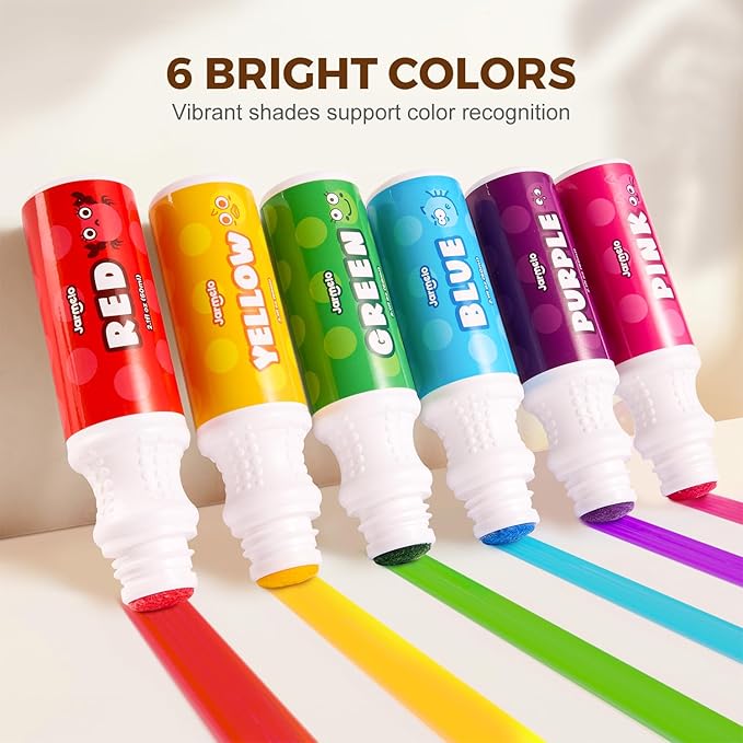 Jar Melo Washable Dot Markers, 6 Colors Dot Paints with 108 PDF & 10 Physical Activity Papers, Non-Toxic Bingo Daubers for Toddlers 1-3 2-4