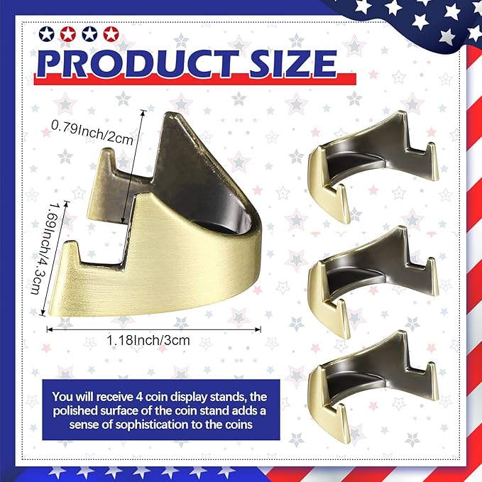 4 Pcs 1.69 Inch Metal Challenge Coin Display Stand Military Coin Holder Medallion Token Holder for Veterans Collectors Fits 2 Inches and up Coins Pocket Watches Medals (Bronze)