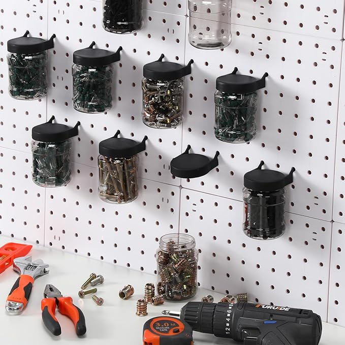 Unittype 20 Set Pegboard Organizer Accessories Peg Boards Jars with Lids Plastic Pegboards Bins Storage Containers Clear Peg Board Wall Organizer for Garage Sewing Office Home Supplies(Clear Black)