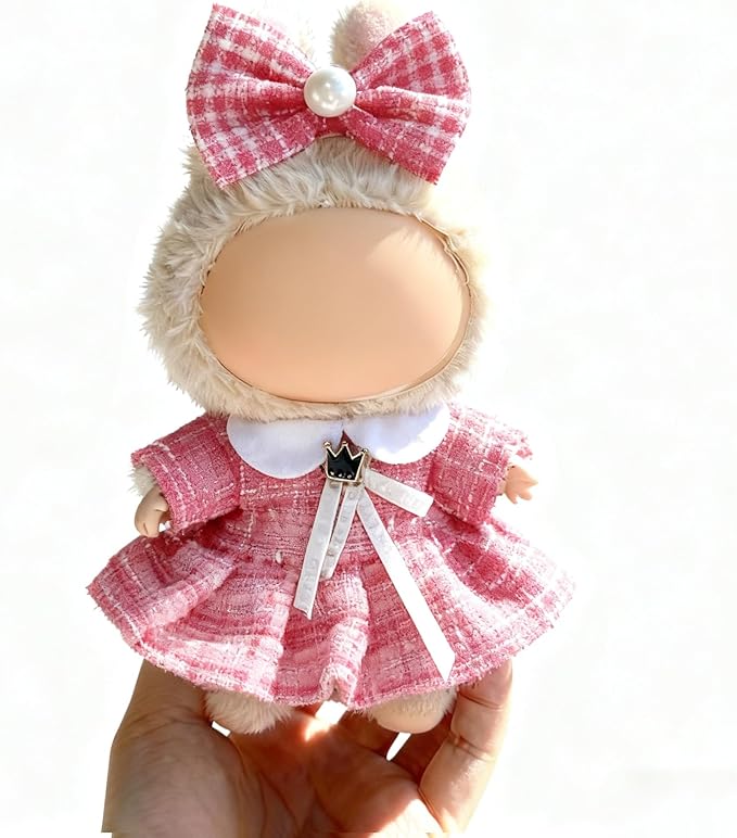 Clothes for LABUBU 17cm Doll (NO Doll), Outfit for LABUBU, Dress and Hairpin Set for LABUBU Dress Up, Fashion and Premium Dolls Accessories for LABUBU (Style S)