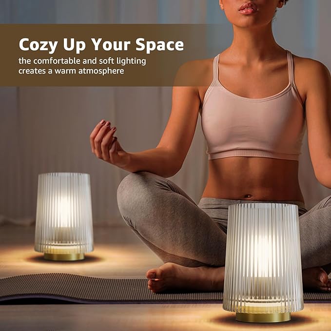 Dolita Battery Operated Glass Lamp, 2-Pack Small Table Lamps with Timer, Bedside Lights for Home Decor Living Room, Office, Bedroom