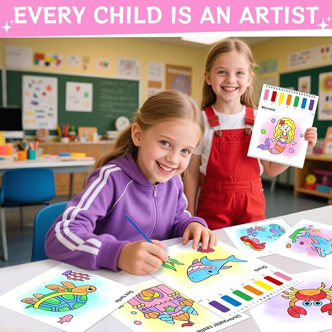 Paint with Water Coloring Books for Toddlers,Mess Free Watercolor Painting Sets for Kids,Water Color Paint Kit,Art Craft Birthday Gift for Ages 1-3, 4-8(Sea World)