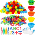 286Pcs Letters and Numbers Sensory Bin Filler Fine Motor Toys Counting Sorting 200 Felt Pompoms 76 Magnetic Letters Numbers 4 Tweezers 5 Silicone Plates 1 Storage Box for Counting Sorting DIY Crafts