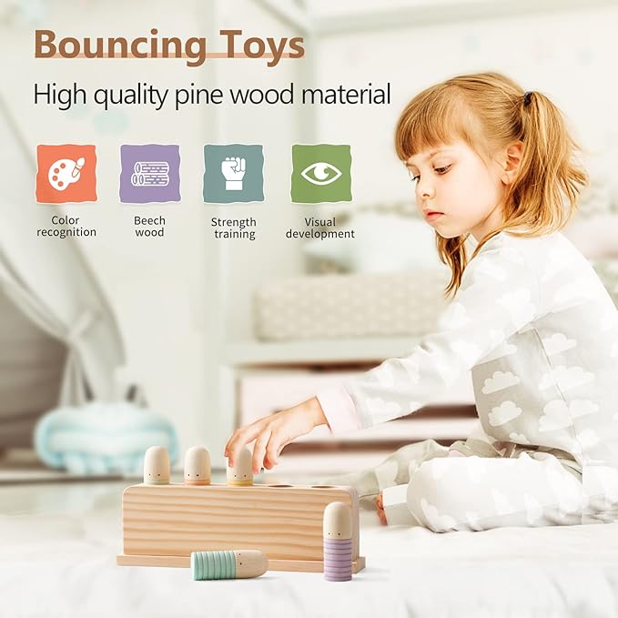 Pop Up Toy Multicolor Puppets | Wooden Color Sorting | STEM Montessori Color Matching Toys | Preschool Learning Educational Toys Gifts for Kids Boys Girls Ages for 3+ Years (Neutral Colours)