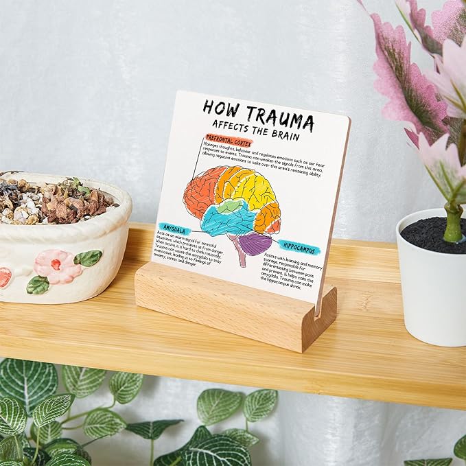 Mental Health Gifts, Therapist Office Desk Plaque, Book Center Classroom Playroom Calming Corner Sign Decorations, Psychology Gifts for Counselor, Brain Trauma Sign Wooden