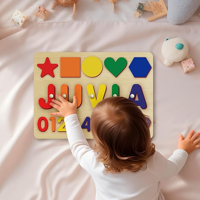 Name Puzzle for Kids Personalized - Custom Name Puzzles for Toddlers 1-3, Customized Wooden Animal Puzzle, Baby Gifts, Baby Shower, Christmas, Newbaby Gift, Gifts for 0 1 2 3 Years Old
