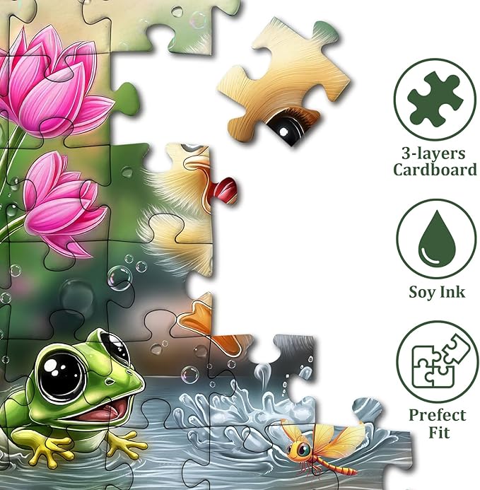 PICKFORU Summer Splash Puzzles for Adults 1000 Pieces, Cute Duck Frog Jigsaw Puzzles Lotus Flower, Challenging Impossible Animal Theme as Wall Decor