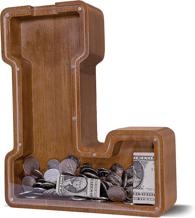 Wooden Letter Piggy Bank for Kids Larger Letter Piggy Bank for Boys and Girls Personalized Piggy Bank Initial Coin Bank Wood Kids Money Bank for Birthday and Festival