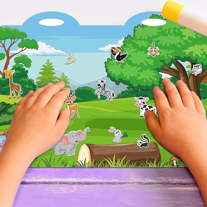 3D Jungle Animals Puffy Sticker Play Set Gifts Sticker Book Zoo Animals Window Clings Decals Home Airplane Classroom Nursery Safari Party Supplies Decorations Removable 100 Reusable Puffy Stickers