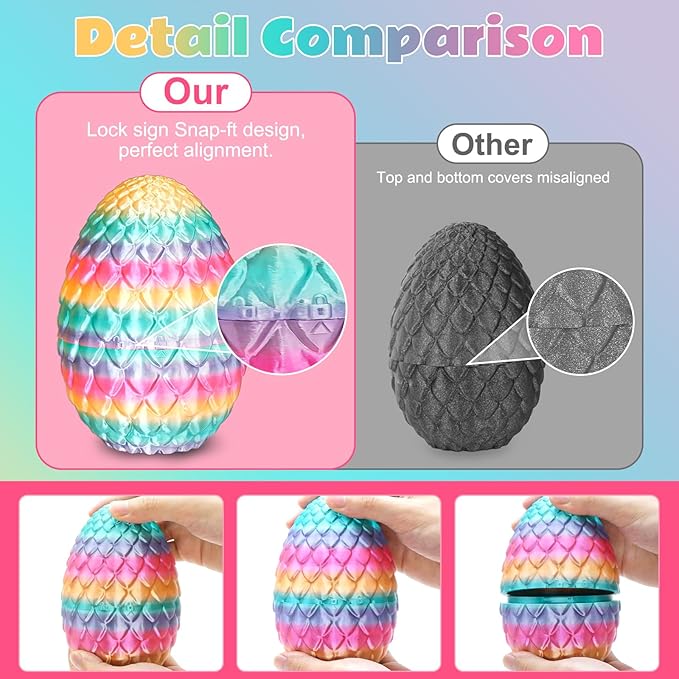 Large Dragon Eggs with Dragon Inside, 3D Printed Surprise Funny Gifts for Kids, Articulated Dragon Fidget Toys for Adults, Executive Desk Toys Office Room Décor (Pastel Rainbow)