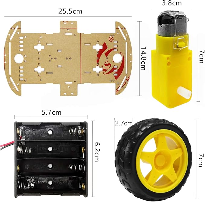 The perseids DIY Robot Smart Car Chassis Kit Educational Toy with Speed Encoder, 4 Wheels and Battery Box for Adult Age 16+ (4 Wheels)