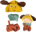 17cm Doll Clothes | Fashion Kawaii Chic Style Set for Dolls | 3-Piece Outfit with Green Striped Top, Brown Overalls & Yellow Puppy Hat (NO Doll)