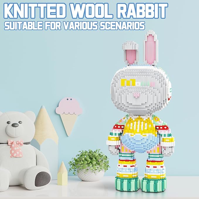 Animal Knitted Sweater Rabbit Micro Mini Building Blocks Sets Large Cute Animal Graffiti Rabbit Building Kits Model Toys for Adults Kids Teens 6950 PCS