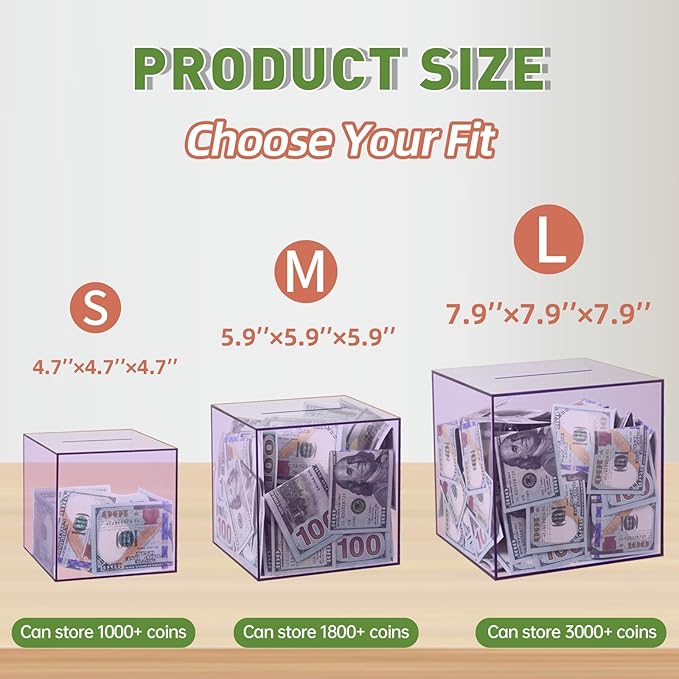 Clear Piggy Bank for Adults/Kids, Acrylic Unopenable Money Box for Cash Coin Saving, Must Break to Open, Money Saving Jar for Adults Boys Girls, Size 5.9''