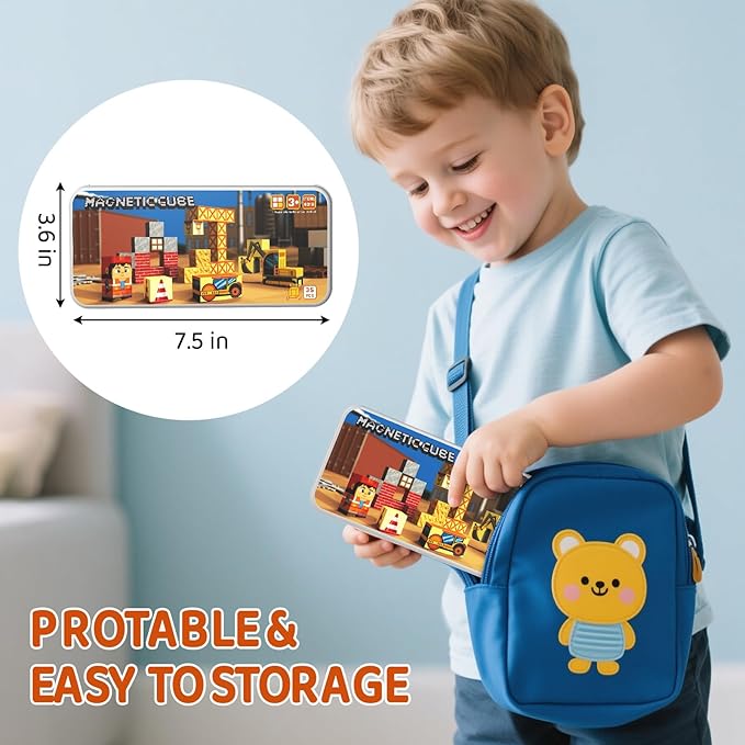 Magnetic Blocks with Magnet Box-35PCS Magnet Cubes, Magnetic Tiles Kids Build Cubes Travel Game Toys, Road Trip ‌Sensory Toy Christmas Birthday Gifts for Boys & Girls Ages 3