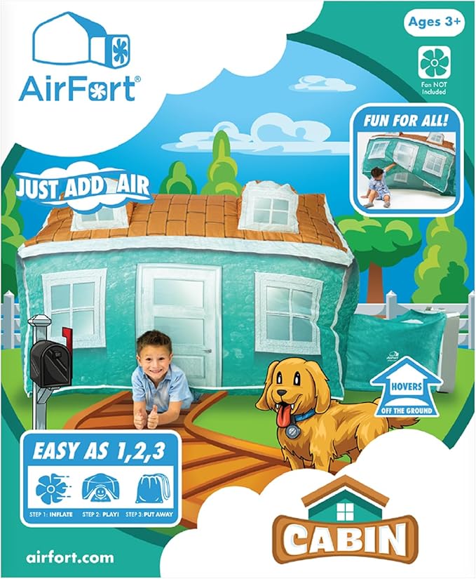 The Original Patented AirFort - Build A Fort in 30 Seconds, Inflatable Fort for Kids, Play Tent for 3-14 Years, A Playhouse Where Imagination Runs Wild, Fan not Included (Cabin)