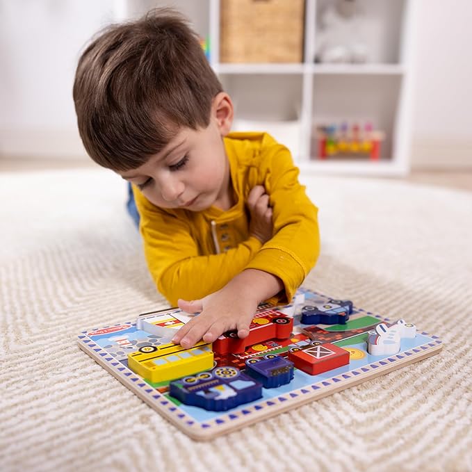 Melissa & Doug Vehicles Wooden Chunky Puzzle (9 pcs), Educational Screen Free Activity for Toddler, Preschoolers And Kids Ages 2+- FSC Certified