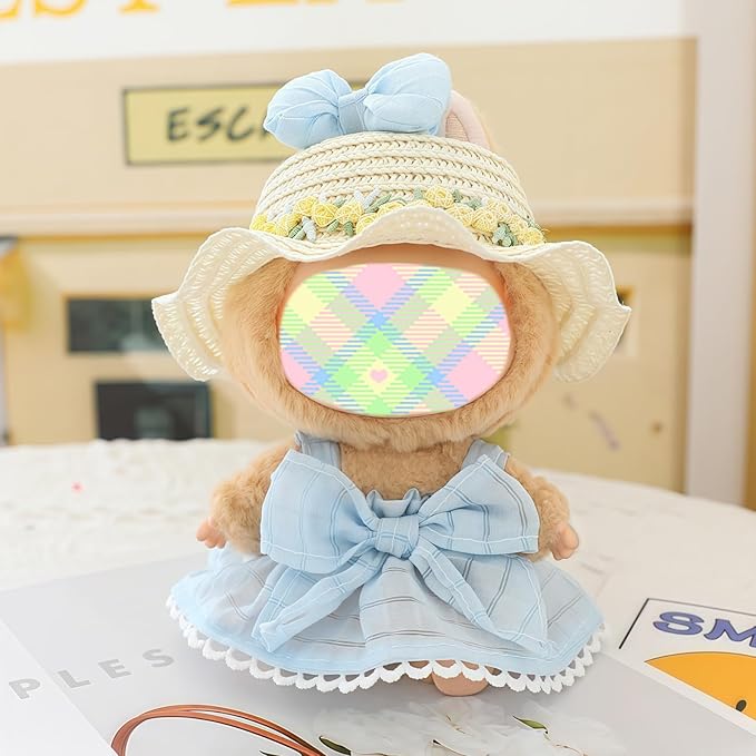Clothes for Dolls Accessories (No Doll), Kawaii Hat Skirt Outfit Set 3 Pieces for 15cm 17cm Doll Suit, Stylish Bowknot Dolls Hat Clothing Set Replacement Blue