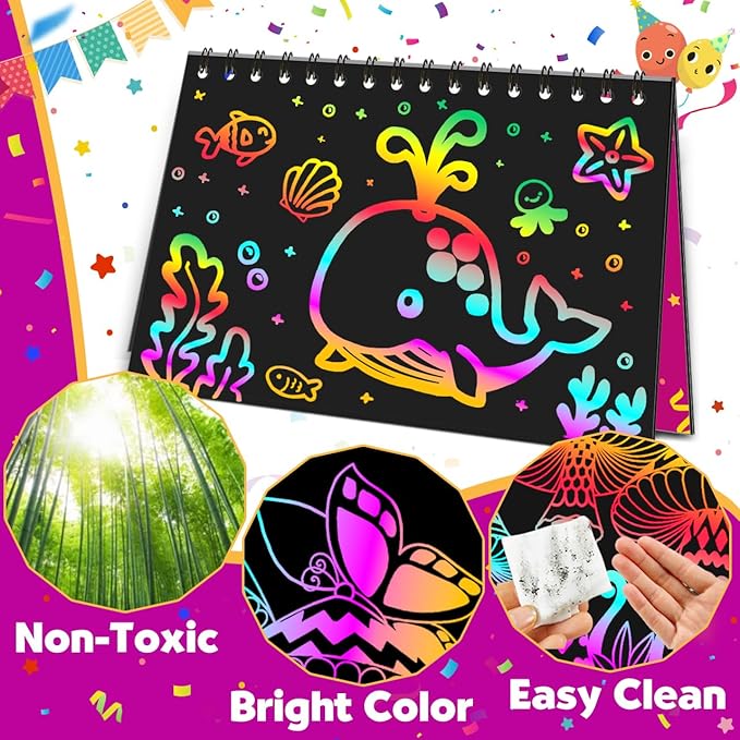 Party Favors for Kids 4-8-12: 48 Pack Scratch Rainbow Art Crafts Notebook, Coloring Book Goodie Bags Stuffers Kit, Bulk Birthday Easter Gift Classroom Prizes Girl Boy Toddler
