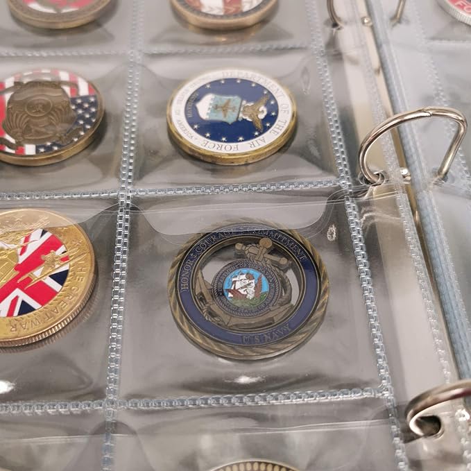 Challenge Coin Album 2.4''x2.4'' Pockets Holds 120 Large Military Coin Medals Display and Storage