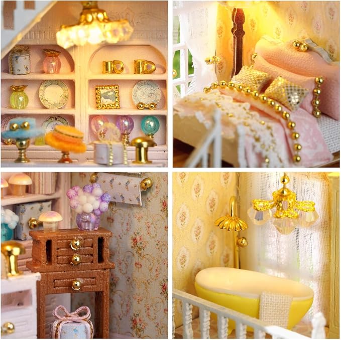 DIY Miniature House Kit, CUTEROOM Wooden Dollhouse Kit Mini House Making Kit with Furnitures, DIY Dollhouse Kit Birthday Gift for Women and Girls (Gift Shop)