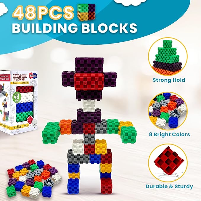 Building Blocks - 48 PCS STEM Educational Building Blocks for Toddlers and Kids Ages 3 to 9+ | Creative & Fun Building Toys for Boys and Girls - Ideal Christmas or Birthday Gift
