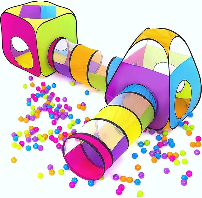 4pc Pop Up Children Play Tent : 2 Crawl Tunnel + 2 Tents : Kids Tents for Boys, Girls, Babies & Toddlers for Indoor & Outdoor : Large Children Playhouse Ball Pit