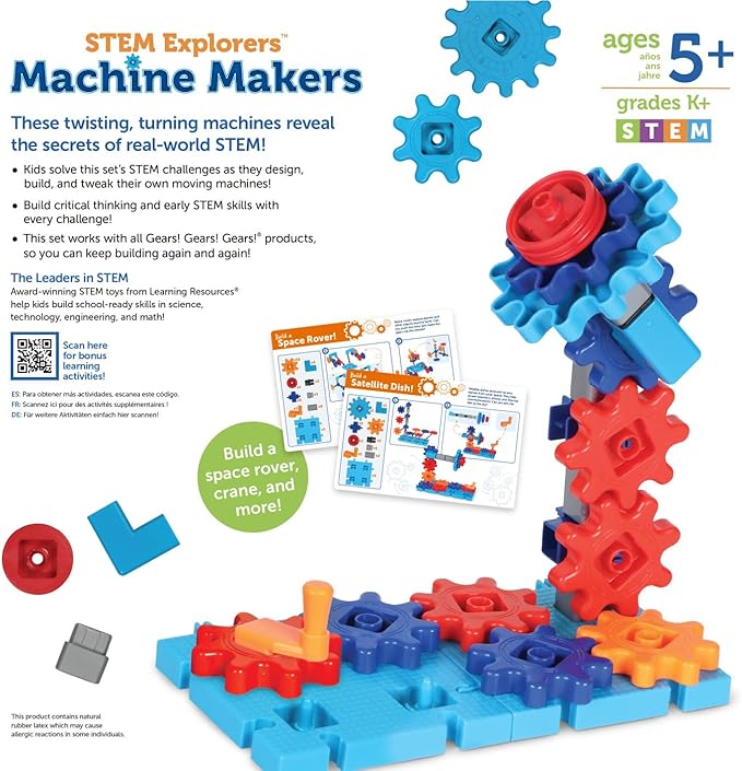 Learning Resources STEM Explorers Machine Makers, 60 Pieces, Ages 5+, STEM Toys, STEM Building Toys, STEM Kits, Engineering Toys, Build it Yourself Toys,Stocking Stuffers
