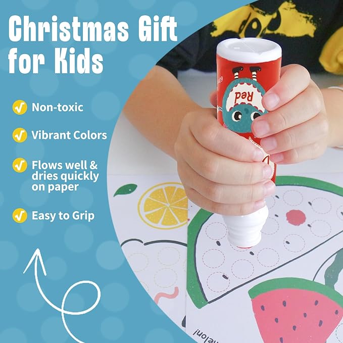 R&DLanci Washable Dot Markers for Toddlers 1-3,8-Colors Dot Markers with 12-Activity Papers,Non-Toxic Bingo Daubers for Toddlers 2-4,Art and Crafts Supplies for Kids,Christmas Gift for Kids ages 2-4