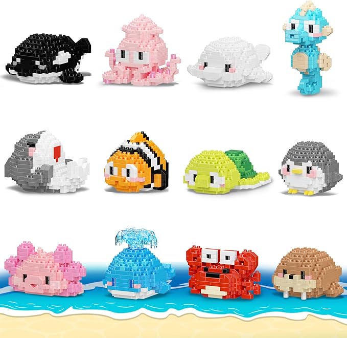 Micro Building Blocks Sets, 12 in 1 Cute Aniamls Series for Kids Birthday Party Favors, Mini Building Blocks, Micro Building Kit Toys, Building Blocks for Adults & Kids