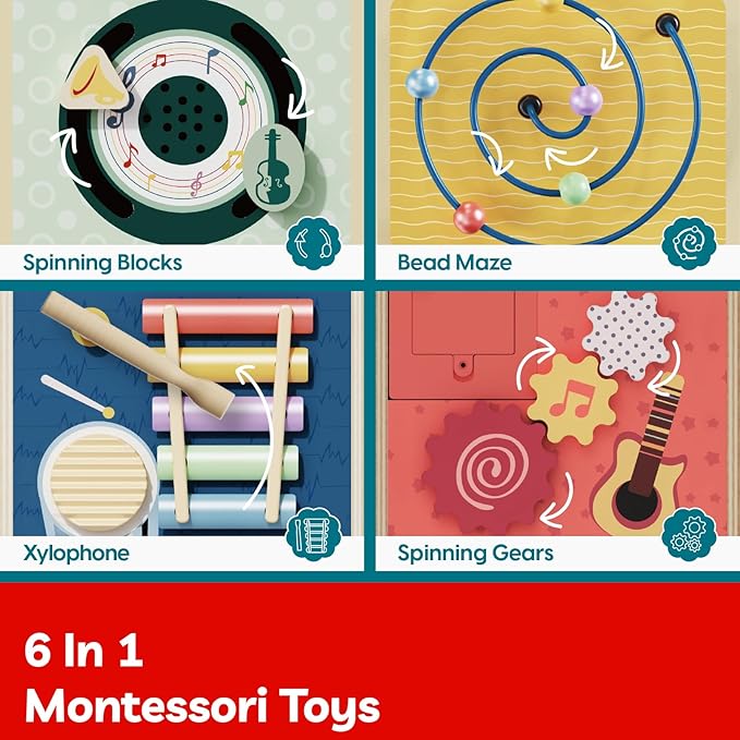TOP BRIGHT Musical Activity Cube, Montessori Toys for 2 3 4 Year Old Toddlers, Baby DJ Table with Songs, Baby Activity Center with Bead Maze, First Birthday for Girls Boys 18 Months+
