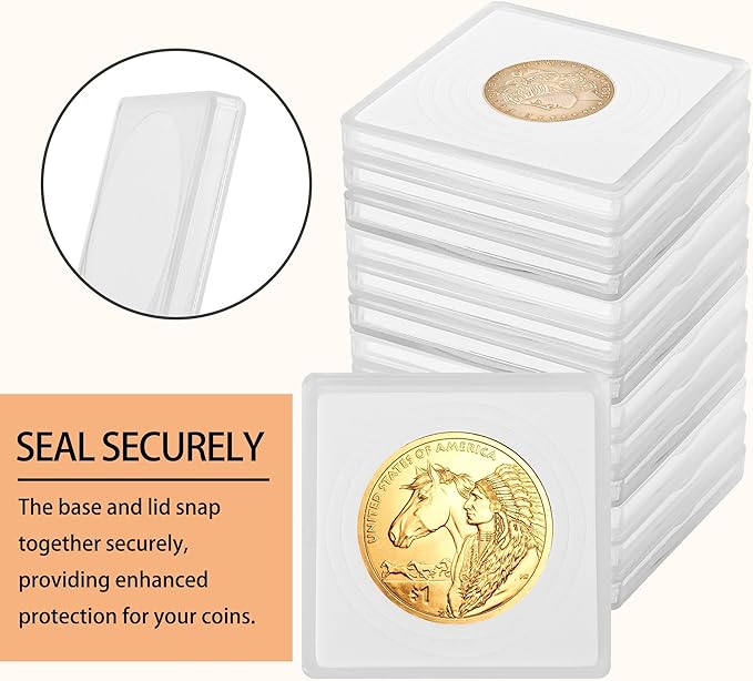 20 Pcs Coin Holders for Collectors, Clear Coin Cases with 5-Size Sponge Gaskets 20/25/30/35/40mm, Plastic Coin Slabs and Coin Protectors for Silver Dollar Collectors Collection Supplies, White