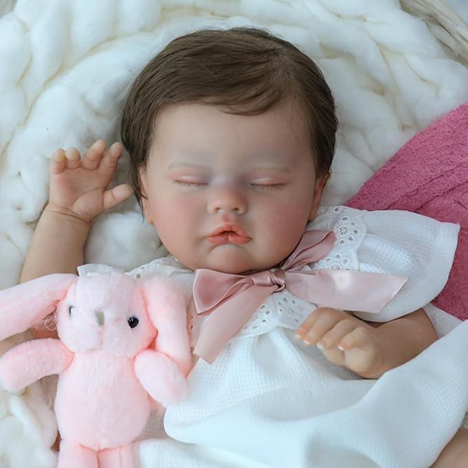 SCOM Lifelike Reborn Baby Dolls Quinbee - 20-Inch Realistic Reborn Doll Girl Soft Body Eyes Closed Newborn Real Life Baby Doll That Look Real for Kids Age 3+