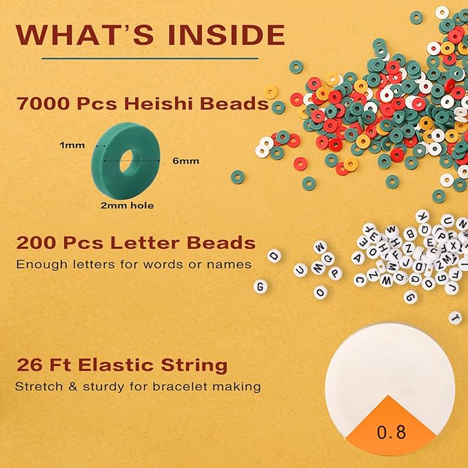 ADIIL 7200pcs Clay Beads Bracelet Making Kit, 6mm Polymer Heishi Beads for Jewelry Making, Friendship Bracelet Kit Birthday Gift for Adults Christmas