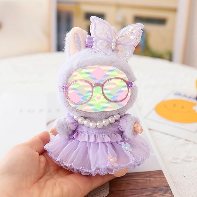 Clothes for Dolls Accessories, Outfit Set 4 Pieces Gauze Dress for 15cm 17cm Doll (No Doll), Romantic Skirt Doll Clothing Set Replacement Purple