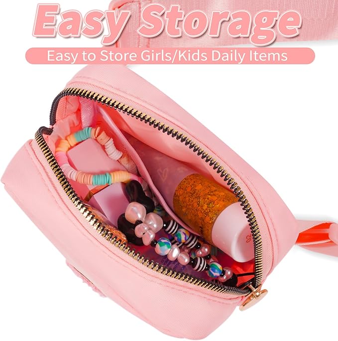 Customized Birthday Gifts for 2 3 4 5 6 7 8 9 10 11 Year Old Girls - Mini Fanny Pack Cute Crossbody Bag Trendy Stuff,Graduation Gifts for Girls Teens Kids Daughter Sister Her - Peach,C