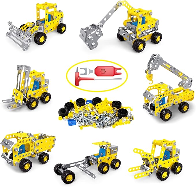 7 in 1 STEM Toys,Creative Set for Boys Age 8-12,Learning Engineering Kids Building Blocks Model Kits,Metal Construction Toys for Kids 8 9 10 11 12+ Year Old(180PCS No Motor)