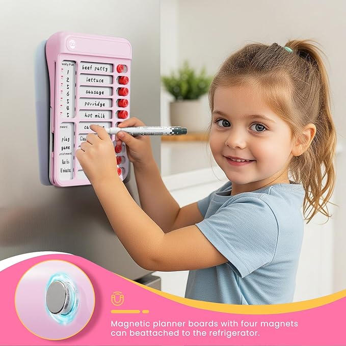 Chore Chart for Kids, Visual Schedule for Kids with Autism, Chart Board with 12 Reusable Sheets, Routine Chart Dry Erase Board for Kids, Magnetic Chore Chart for Fridge, Desk, Home - Pink