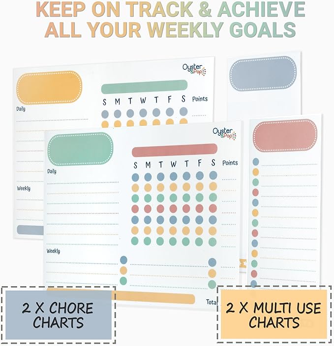 Magnetic Chore Chart Set for Multiple Kids & Adults - 4pcs Dry Erase Boards - Memo Sheet & To-Do List Whiteboard - Family Fridge Organizer - 5 Fine Tip Markers - Reward Good Behavior & Responsibility