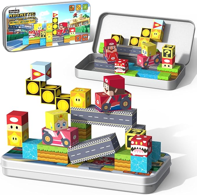 Magnetic Blocks-35 PCS Magnetic Cubes Magnets Building Blocks Toddler Toys for Age 3-4 5-7 6-8,STEM Sensory Toys Birthday Gifts for 3+ Years Old Boys & Girls (Racing Adventure)