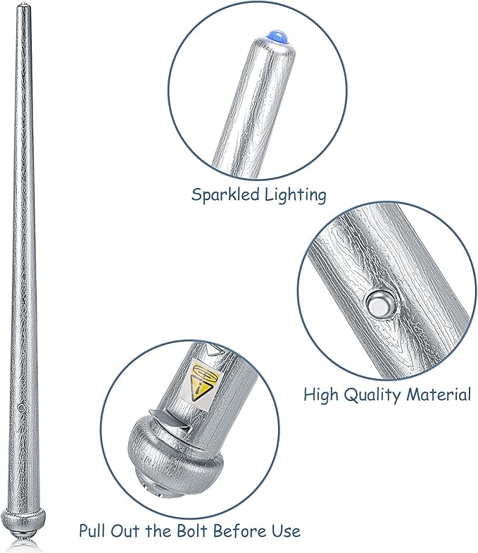 Sumind 4 Pieces Light up Wand Magic Light and Sound Toy Wizard Wands, Illuminating Witch Wand, Costume Accessory for Halloween Cosplay Birthday Party Favors(Silver)