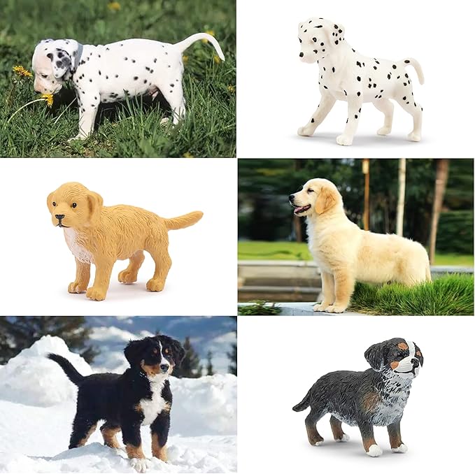 Toymany 12PCS Mini Dog Figurines Playset, Realistic Detailed Plastic Puppy Figures, Hand Painted Emulational Tiny Dogs Animals Toy Set, Cake Toppers Christmas Birthday Gift for Kids Toddlers