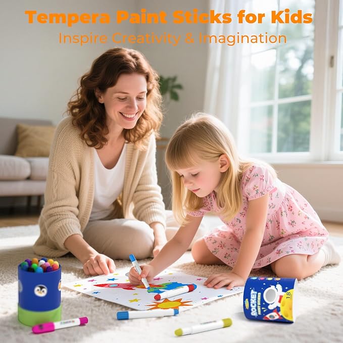 36 Colors Tempera Paint Sticks, Washable Rocket Paint Sticks for Kids, Non-Toxic and Quick Drying