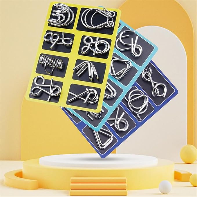 Reverse Thinking Puzzles, Metal Puzzle Ring, Educational Intellectual Toys IQ Toys, Metal Brain Teaser Puzzles, 2025 New IQ Test Brain Teaser Disentanglement Set (Yellow)
