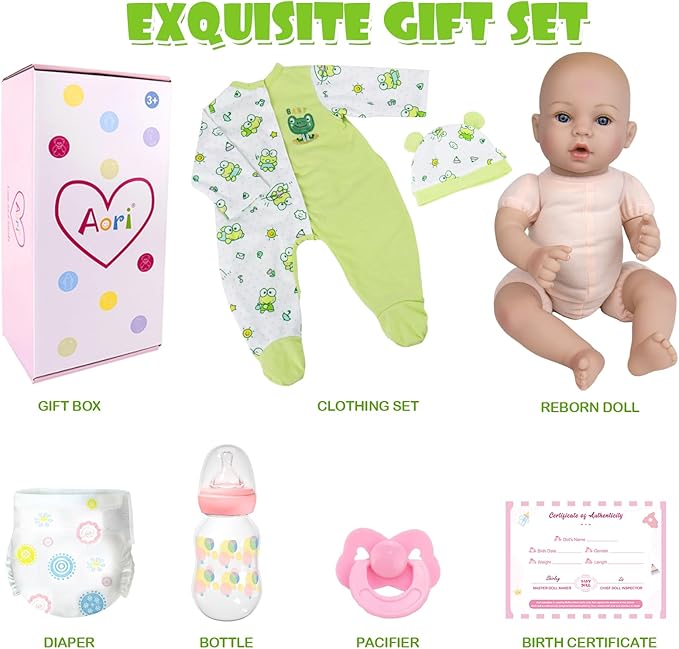 Aori Reborn Baby Dolls Boy Realistic 18 inches - Lifelike Newborn Babies That Look Real, Nice Gift Set for Kids, Parents-to-be, Grandparents