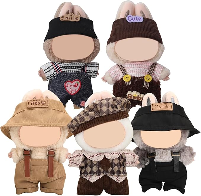 17cm Doll Clothes Set, Premium Jeans & Knitted Sweater Outfit for 17cm 15cm Dolls, Cute Dress Up Fashion, No Doll Included (Black/Man, 17cm/15cm)