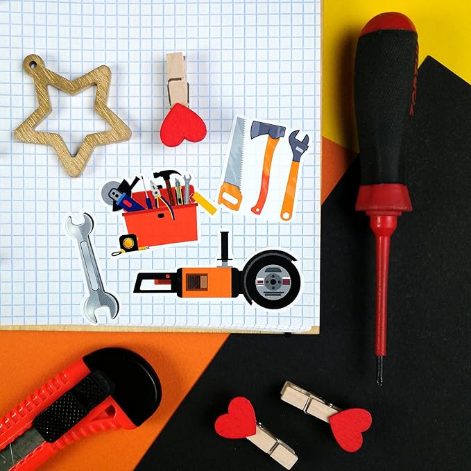 BulbaCraft 100Pcs Tool Stickers, Hammer Stickers, Hammer Decals, Tool Box for Boys and Girls, Gifts for Women & Men